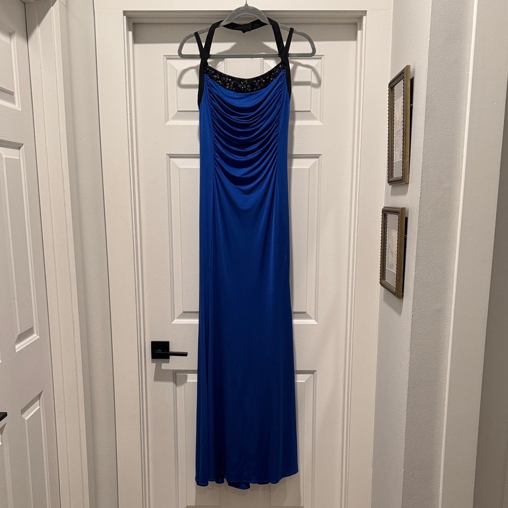 Chic Blue Maxi Dress with Black Accents